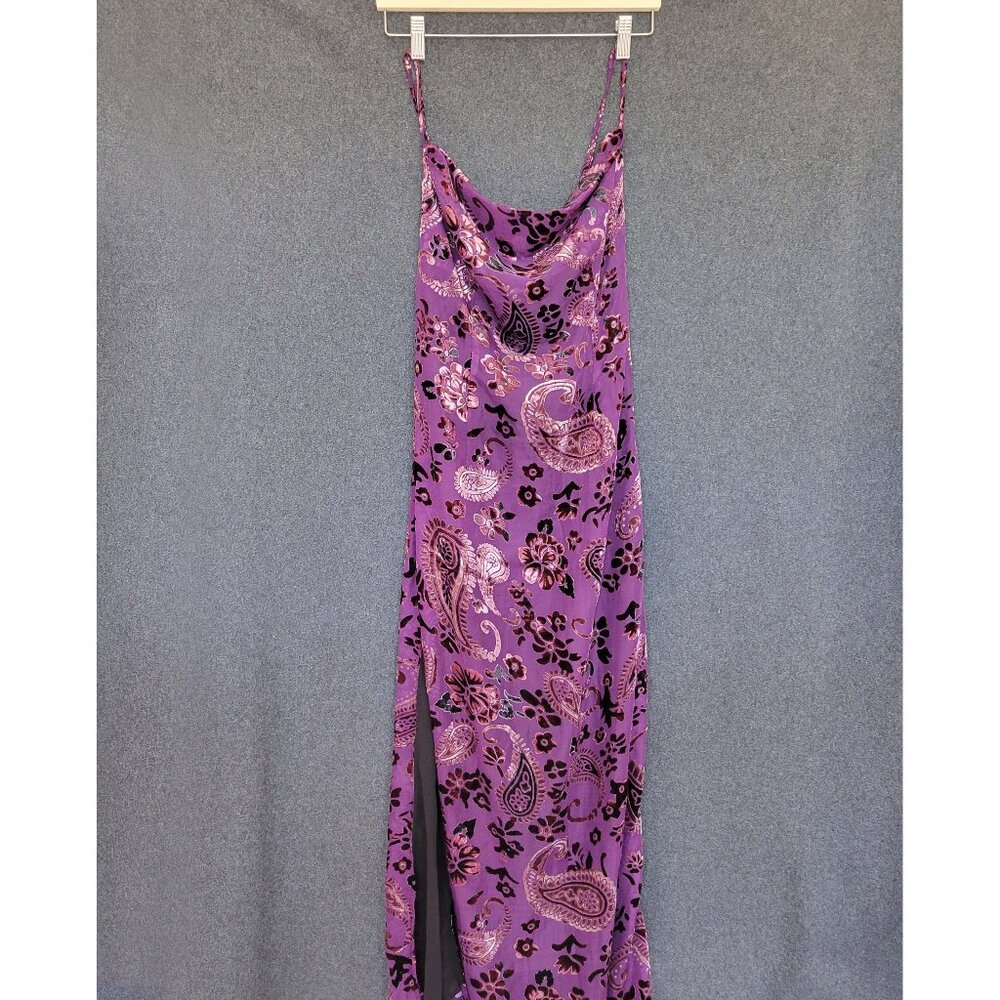 Whimsigoth Purple Velvet Burnout Paisley Cowl Neck Maxi Dress Party Fairycore S